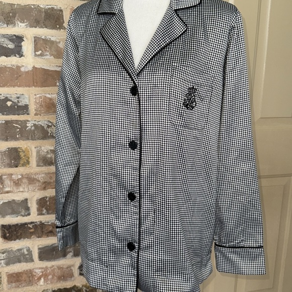 Lauren Ralph Lauren Houndstooth Pajama Top Black White Checkered Sz S - Picture 4 of 13